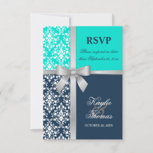 Damask Faux Silver Ribbon Wedding RSVP