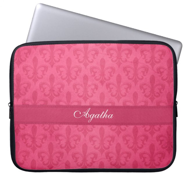 Damask fleur de lis llamado funda de laptop rosa o (Frente)