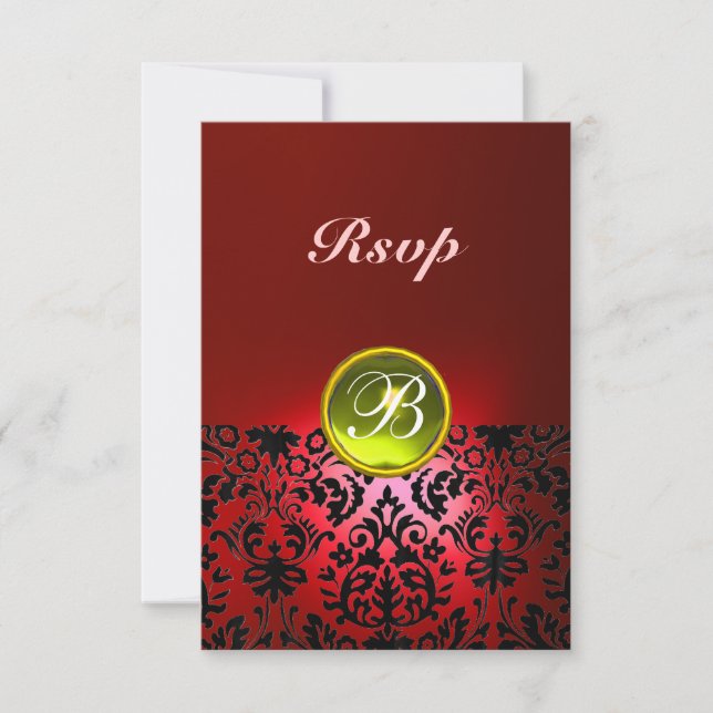 DAMASK GEM STONE MONOGRAM Rojo amarillo Rsvp (Anverso)