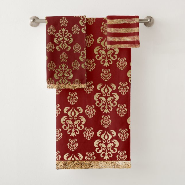 Damask Gold Red Elegant Bonito Moderna (In situ)