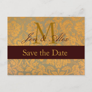 Damask Gold Save the Date Monogram Anuncio