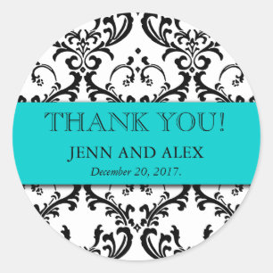 Damask Gracias, Pegatinas De Boda Favorecen A Aqua