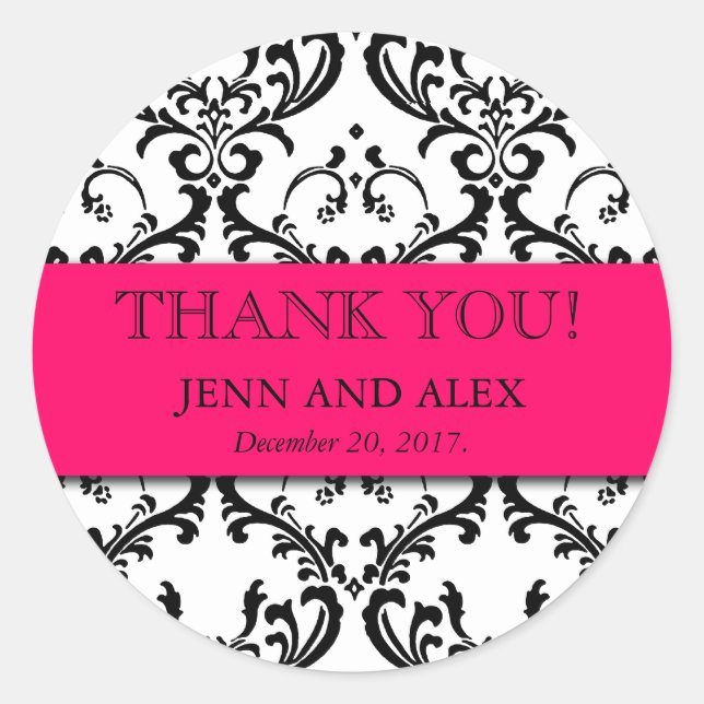 Damask Gracias Pegatinas De Bodas Favorecen El Ros (Anverso)