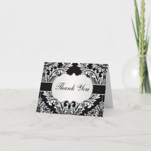 Damask hojas blanco sobre negro Agradecimiento de