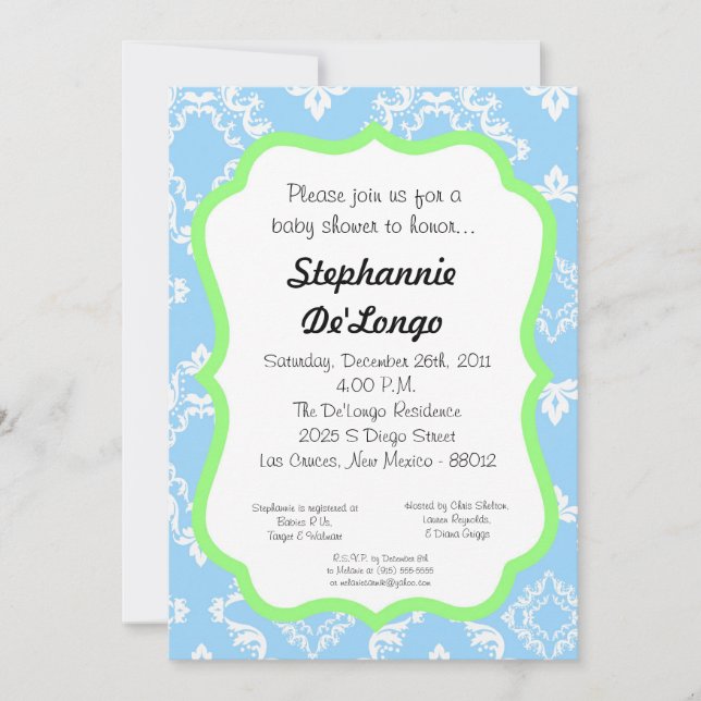 Damask Lace Fancy Elegant Baby Shower Invitaciones (Anverso)