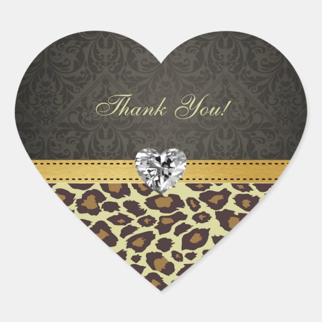 Damask Monogram Leopard Gracias Pegatinas (Anverso)