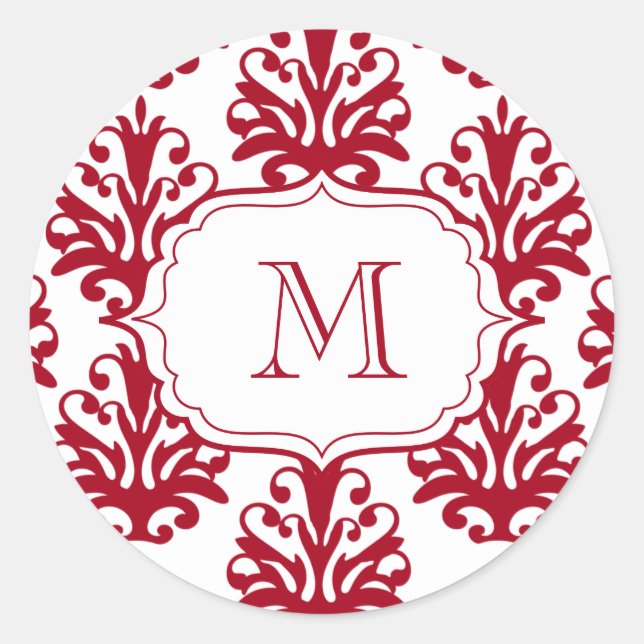 Damask Monograma Sellos para sobres Pegatinas Red (Anverso)
