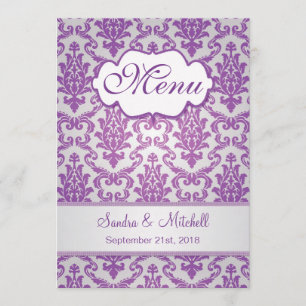 Damask morado en el menú Boda plateado