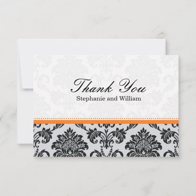 Damask Naranja Boda Gracias Tarjeta (Anverso)