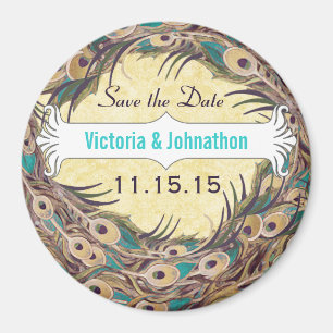Damask Peacock Eggplant Aqua Salvar imanes de fech