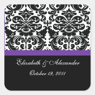 Damask Purple Bridal Shower Square Pegatina