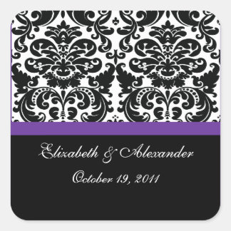 Damask Purple Bridal Shower Square Pegatina