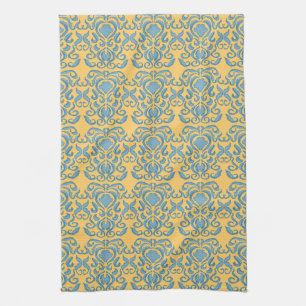 Damask robins huevo toalla de cocina azul del mund