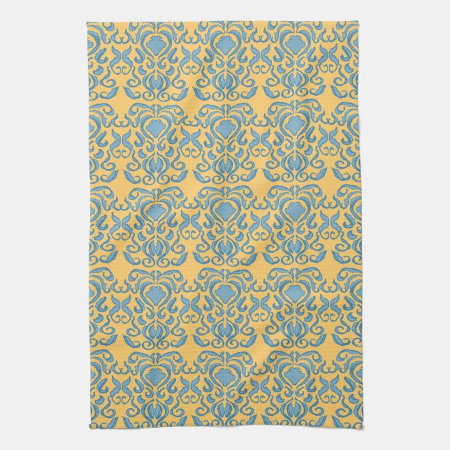Damask robins huevo toalla de cocina azul del mund (Vertical)