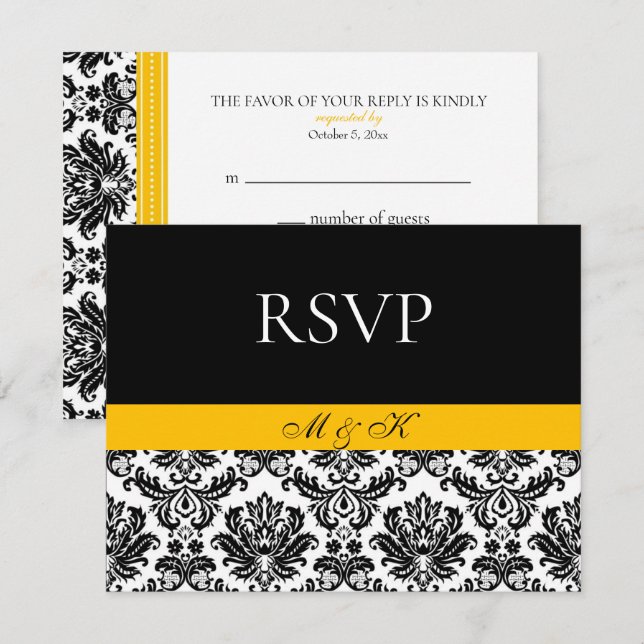 Damask RSVP blanco negro (Anverso / Reverso)