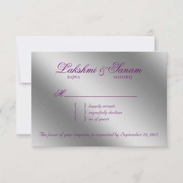 Damask RSVP Boda Responder Sparkle Purple Silver (Anverso)
