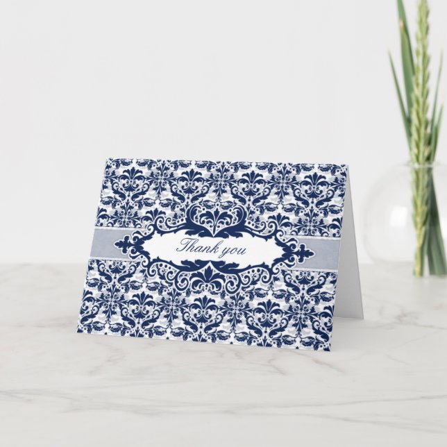 Damask & Scroll Frame Tarjeta de agradecimiento (A (Anverso)