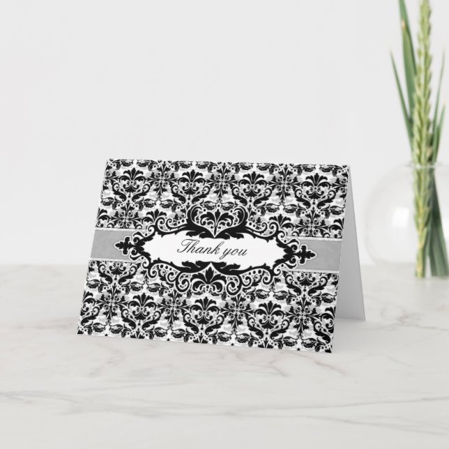 Damask & Scroll Frame Tarjeta de agradecimiento (N (Anverso)