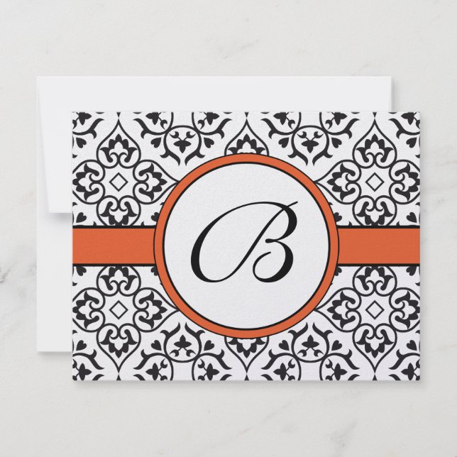 Damask Side Borders Naranja Trim Wedding RSVP (Anverso)
