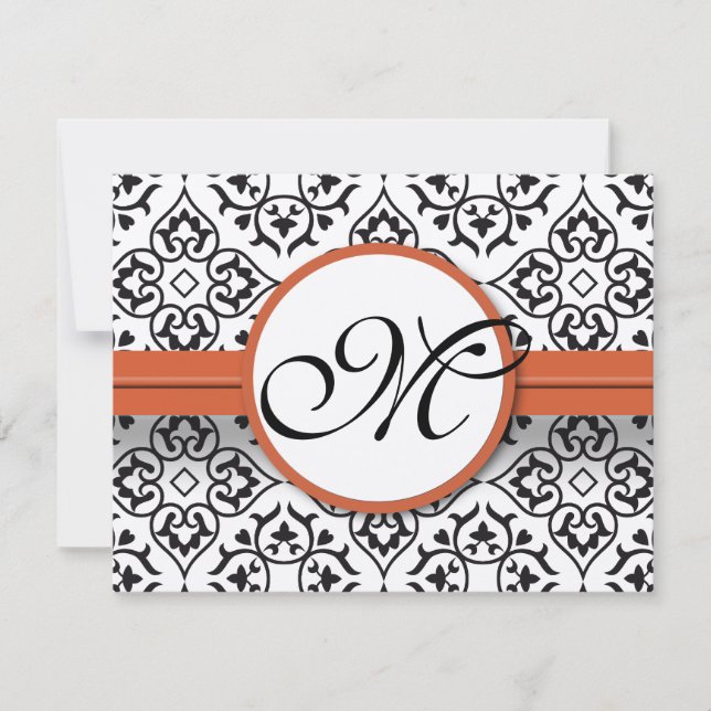 Damask Side Borders Naranja Trim Wedding RSVP (Anverso)