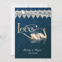 Damask Swan Elegance Blue - Invitación a la boda