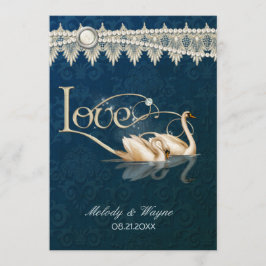 Damask Swan Elegance Blue - Invitación a la boda