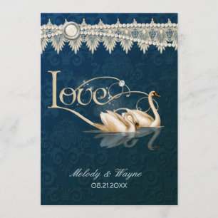 Damask Swan Elegance Blue - Invitación a la boda