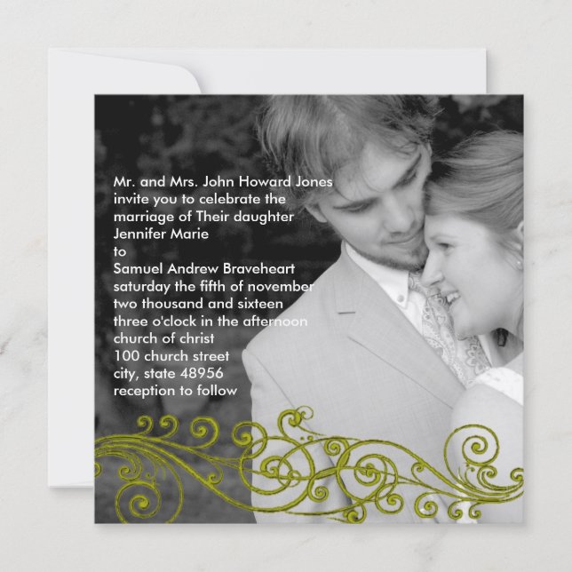 Damask Swirly Your Photo Wedding Invitación (Anverso)