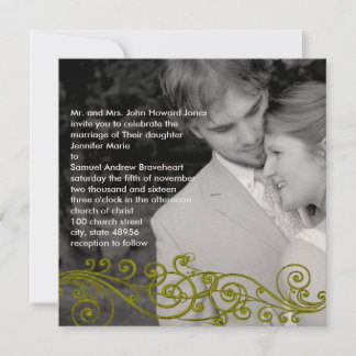 Damask Swirly Your Photo Wedding Invitación
