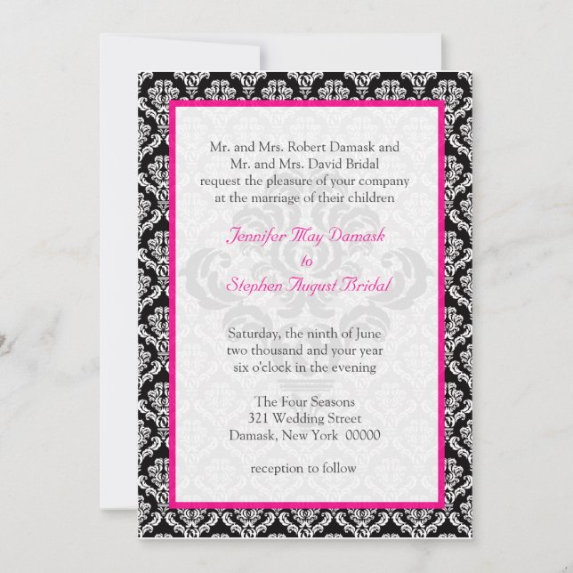 Damask Wedding Elegante plantilla Color blanco ros (Anverso)