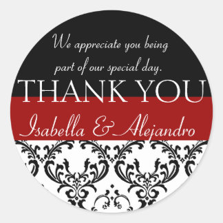 Damask Wedding Favor Gracias Etiqueta Roja
