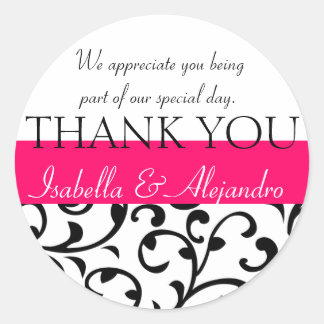 Damask Wedding Favor Pegatinas Gracias Mensaje