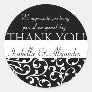 Damask Wedding Favor Pegatinas Gracias Mensaje