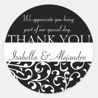 Damask Wedding Favor Pegatinas Gracias Mensaje