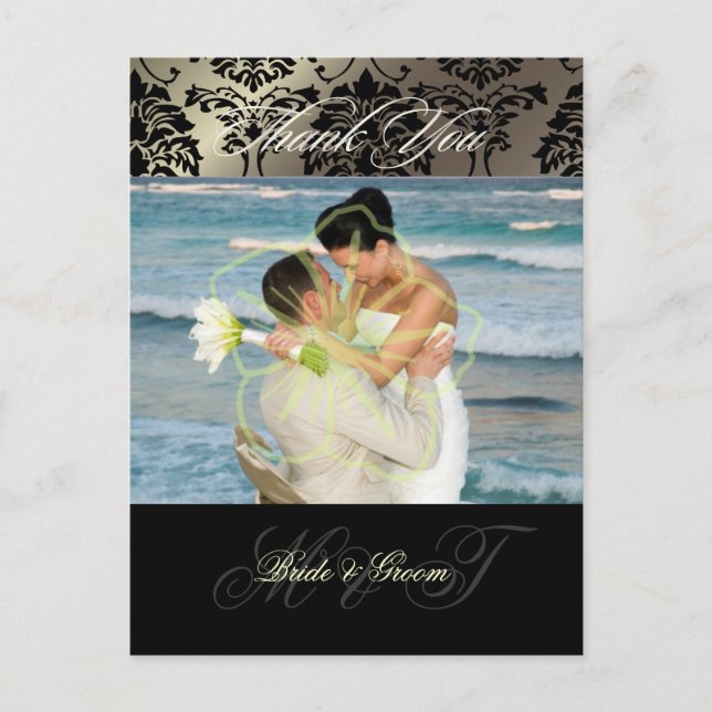 Damask Wedding Gracias Postales de fotos, (Anverso)