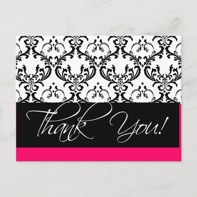 Damask Wedding Gracias Postales Pink (Anverso)
