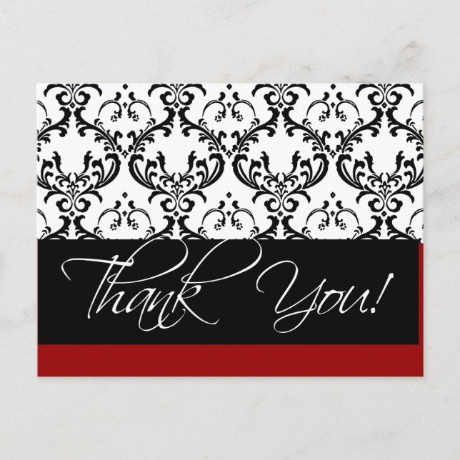 Damask Wedding Gracias Postales Red (Anverso)