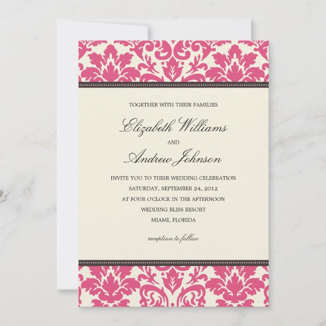 DAMASY DE CLASE ROSA| INVITACIÓN DE BODA (Anverso)