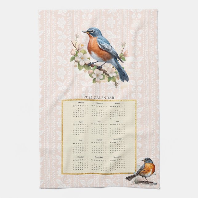 Dámpara de la toalla de calendario Robin Bird Peac (Vertical)