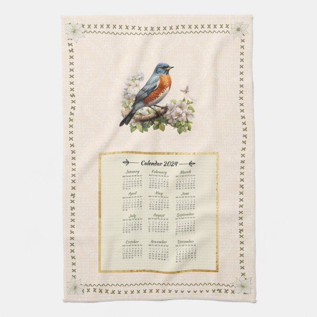 Dámpara de la toalla de calendario Robin Bird Peac (Vertical)