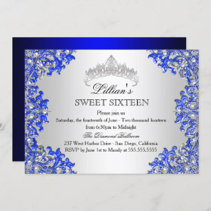 Dámpara de plata azul Tiara Sweet 16 Invitación