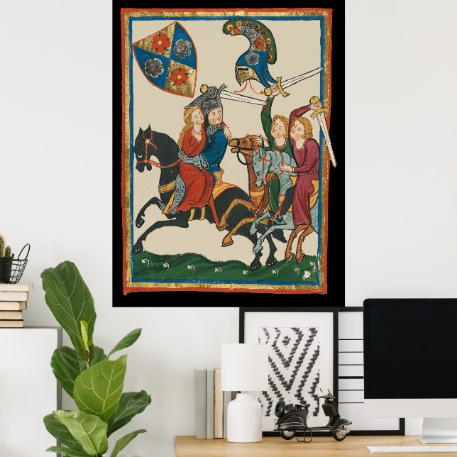 Damsel en peligro, arte medieval del siglo XIV (Oficina en casa)