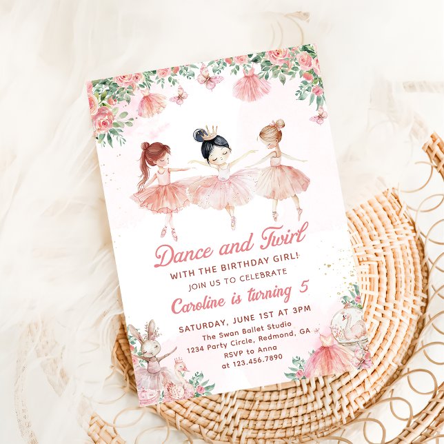 Dance & Twirl Ballerina Chica Invitación al cumple (Subido por el creador)