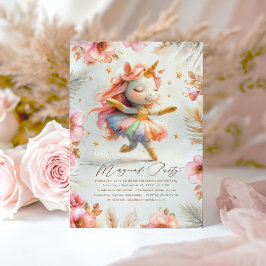 Dancing Ballerina Unicorn Invitaciones de cumpleañ