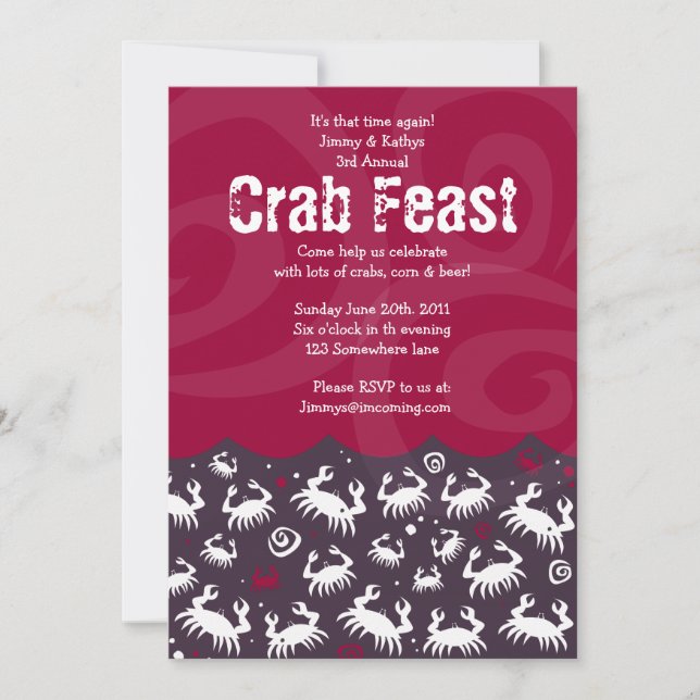 Dancing CRAB FEST FEST Invitación a la cena (Anverso)