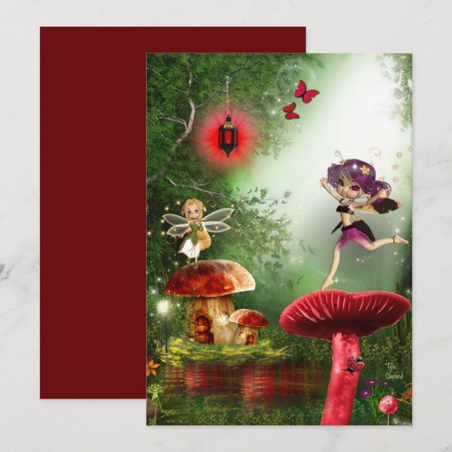 Dancing Garden Forest Pixy Fairies Blanc Card (Anverso / Reverso)