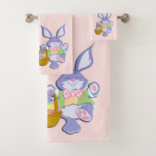 Dancing Purple Easter Bunny Pink Bath Toalla Set