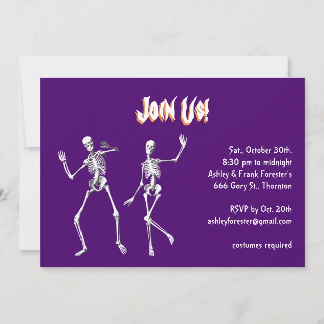 Dancing Purple Skeletons Invitación de Halloween (Anverso)