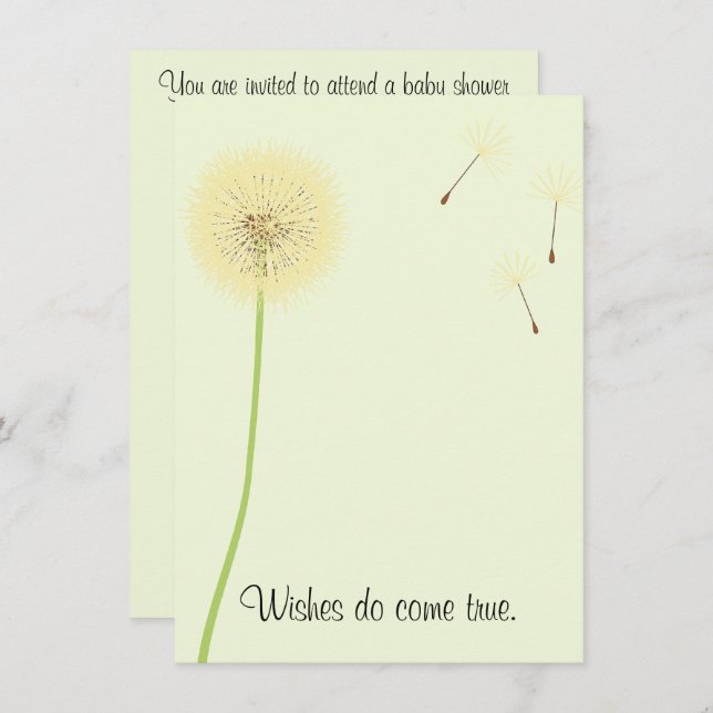 Dandelion desea una invitación a Baby Shower (Anverso / Reverso)