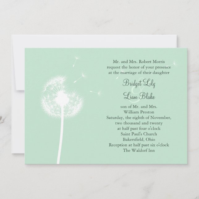Dandelion en la invitación a la boda en la Casa de (Anverso)